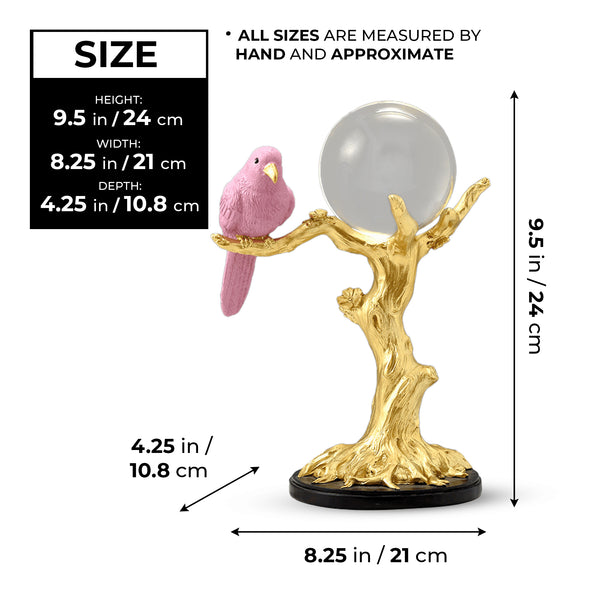 Decorative Sculpture Tabletop Crystal Ball and Bird on Tree, 9" Centerpiece by Sona Casa