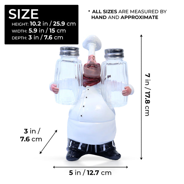 Chef Salt and Pepper Holder Glass Shakers, 7" Modern Kitchen Decor, Gift by Sona Casa