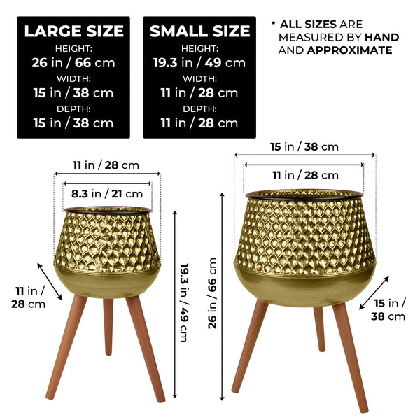 Golden Plant Container Set of 2, 26" Large 19" Small Metal Planters Decor by Sona Casa