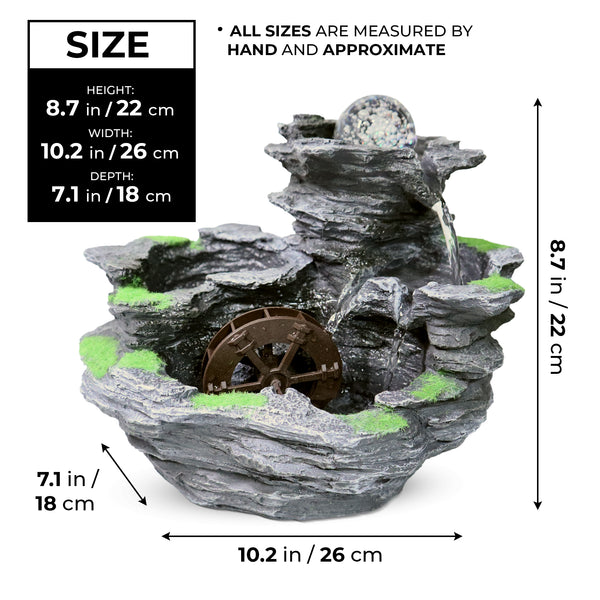Indoor Fountain with Adjustable Pump, Light, Revolving Crystal, 10" Desktop Relaxation Waterfall by Sona Casa