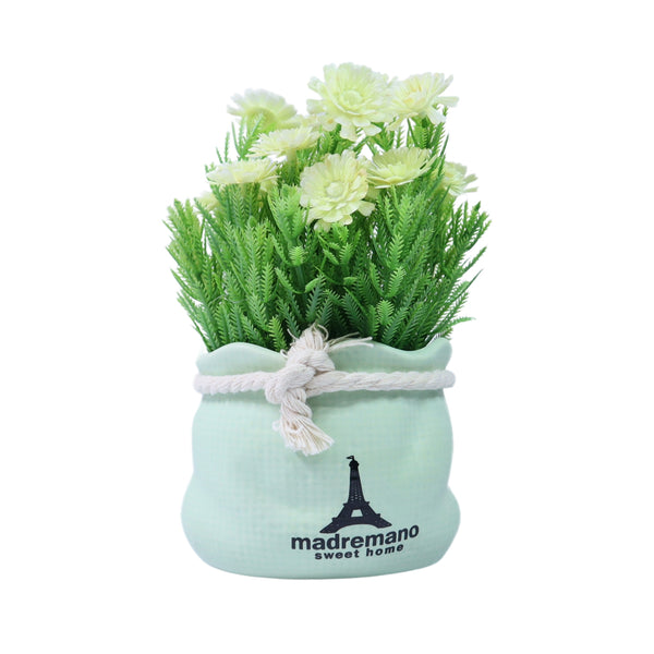 Small Flower Vase with Faux Flowers Tabletop Centerpiece for Home of Office Decor, Green 6 inch 15 cm by Sona Casa
