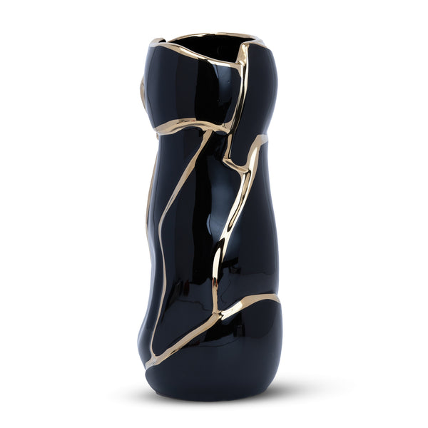 Abstract Black And Gold Ceramic Vase - Flower Bud Centerpiece For Home Decor by Sona Casa