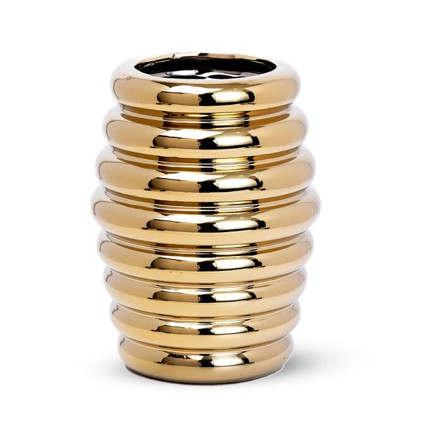 Golden Ceramic Honey Spoon Vase, 8" Modern Flower Vase Decor, Fresh or Fake Florals, Gift for Mom by Sona Casa