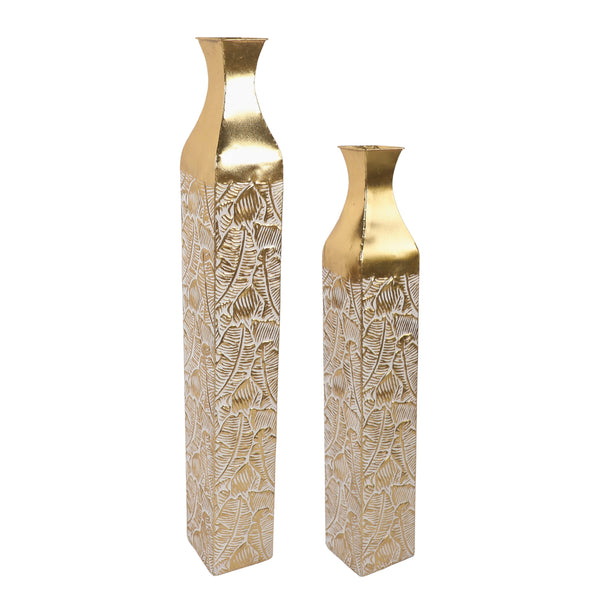 Modern Decorative Metal Tall Vase, Rustic Weathered Finish, Handmade Gold Living Room Decor, 42" and 35" Pots for Pampas Grass-Sona Casa