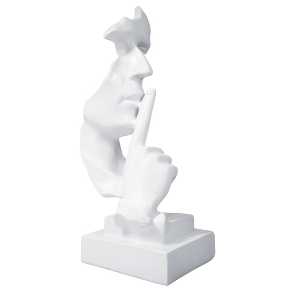 White Abstract Silence is Golden Silence Face Thinker Statue, Polyresin Artwork for Home or Office 12 inch 31 cm by Sona Casa