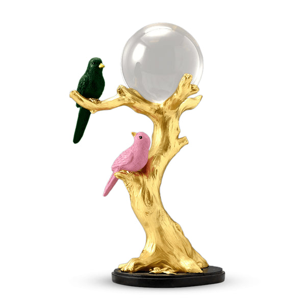 Crystal Ball and Bird on Tree, 9" Tabletop Centerpiece Statue Home Decor by Sona Casa
