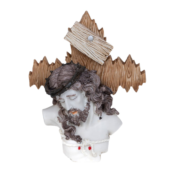 Jesus on Cross Crucifix Sculpture, 8" Sacred Heart Religious Figure, Desk Decor for Altar, Shelf, Table, Catholic Gifts by Sona Casa