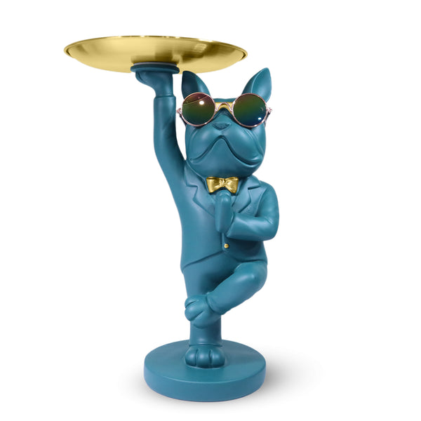 Yoga Dog Statue Metal Tray Storage, Cosmetic, Toy, Key Organizer, Candy Tray Table Ornament 12 inch 31 cm by Sona Casa