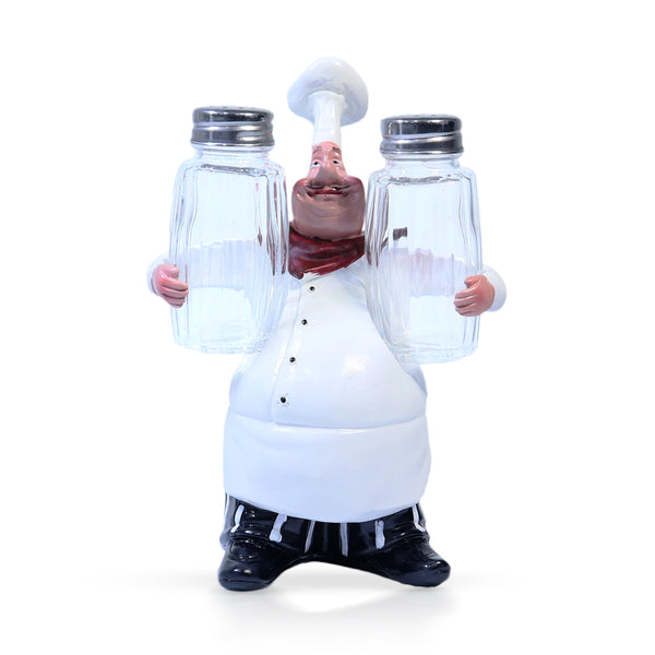 Chef Salt and Pepper Holder Glass Shakers, 7" Modern Kitchen Decor, Gift by Sona Casa