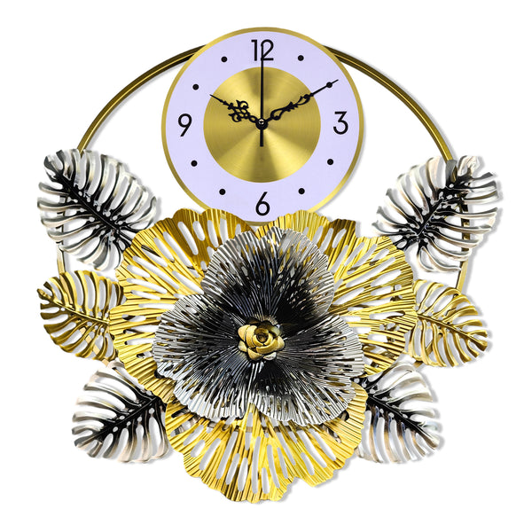 Floral Metal Wall Clock, 24" Home Decor, Silent Nonticking Extra Large Decorative Clock Wall Decor by Sona Casa