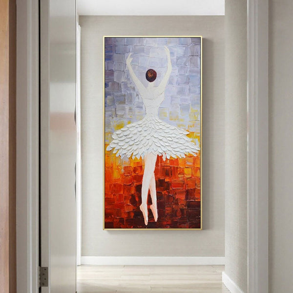 Abstract Dancer Art - Contemporary Ballerina in White Skirt Painting, Framed Ballet Art for Home Decor, Perfect Gift for Art Enthusiasts by Sona Casa