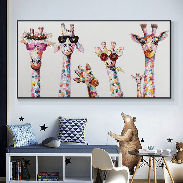 Funny Giraffe Painting, Hand-Painted Canvas Art for Nursery, Unique Kids Room Wall Decor, Original Animal Painting Gift by Sona Casa