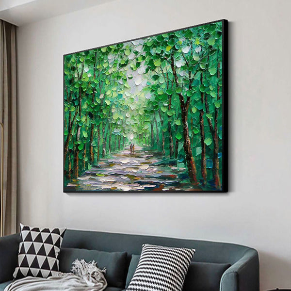 Nature Painting Forest Wall Decor, Contemporary Forest Oil Painting, Vintage-inspired Abstract Wall Art for Home - Art Collector's Gift by Sona Casa