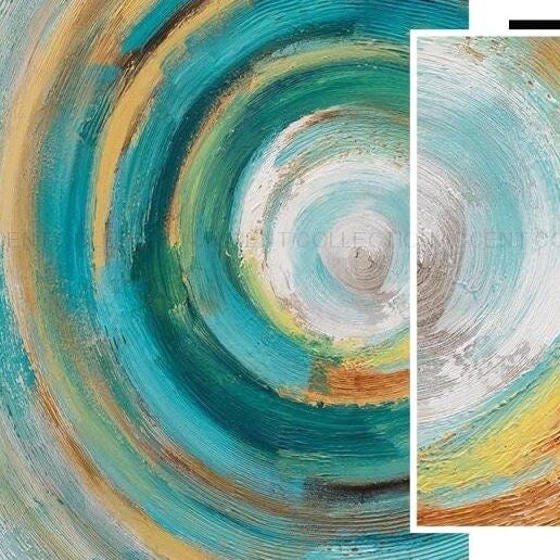 Original Abstract Canvas Art - Green & Blue Circle Oil Painting, Minimalist Wall Decor for Living Room, Unique Housewarming Gift by Sona Casa