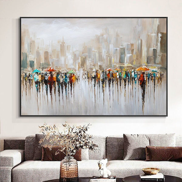 Urban Painting Extra Large Canvas - Textured Oil Art for Contemporary Living Room, Unique Housewarming Gift by Sona Casa
