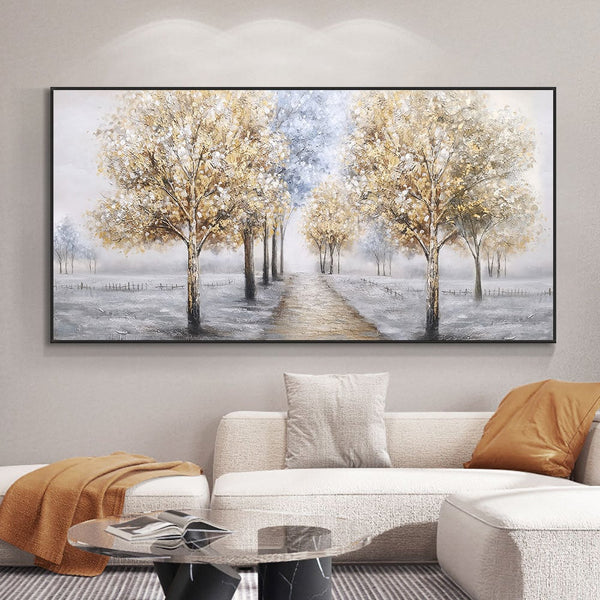 Beautiful Winter Landscape Painting, Black and White Wall Art, Nature Wall Art, Large Handmade Painting On Canvas for Living Room Home Decor by Sona Casa