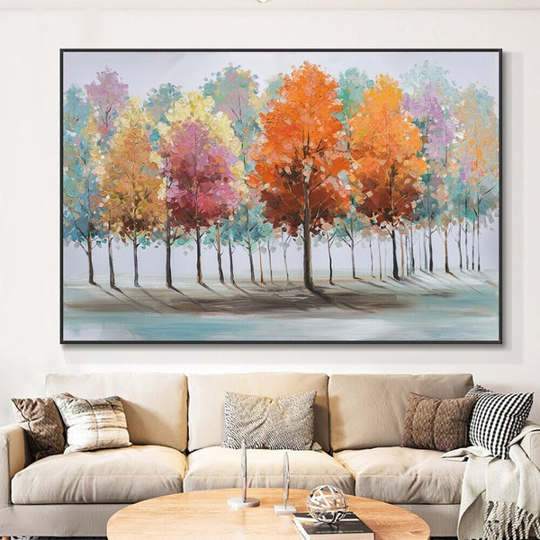 Handpainted Fall Colors & Trees Abstract Painting, Wall Art for Living Room Painting on Canvas Hand Painted Oil Painting for Home Decor by Sona Casa