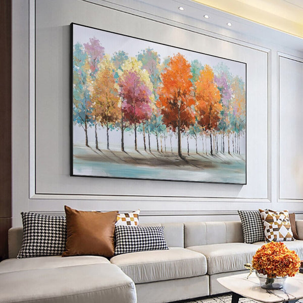 Handpainted Fall Colors & Trees Abstract Painting, Wall Art for Living Room Painting on Canvas Hand Painted Oil Painting for Home Decor by Sona Casa