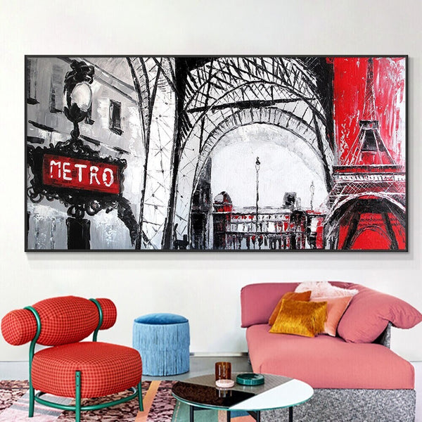 Wall Painting of Paris Europe Metro, Abstract Wall Art for Living Room Painting on Canvas Hand Painted Oil Painting for Home Decor by Sona Casa