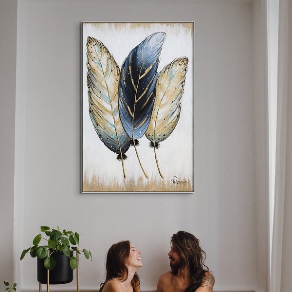 Wall Painting Feathers Hand Painted Oil Painting On Canvas Handmade Abstract Modern Vertical Wall Art Painting For Living Room | Home Decor by Sona Casa