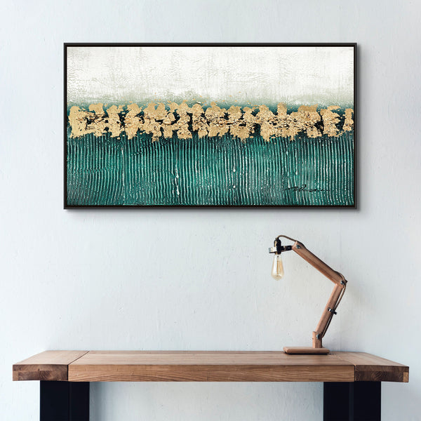 Green Groovy, Thick Textured Abstract Painting with Green and Gold, Living Room Wall Art, Painting on Canvas, Abstract Art, Impasto Painting by Sona Casa