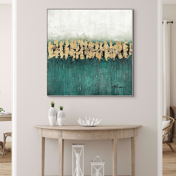Green Groovy, Thick Textured Abstract Painting with Green and Gold, Living Room Wall Art, Painting on Canvas, Abstract Art, Impasto Painting by Sona Casa