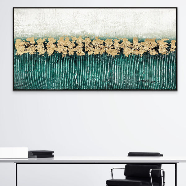 Green Groovy, Thick Textured Abstract Painting with Green and Gold, Living Room Wall Art, Painting on Canvas, Abstract Art, Impasto Painting by Sona Casa