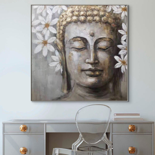 Large Buddha Wall Art, Hand-Painted Oil Canvas, Contemporary Buddhist Decor by Sona Casa