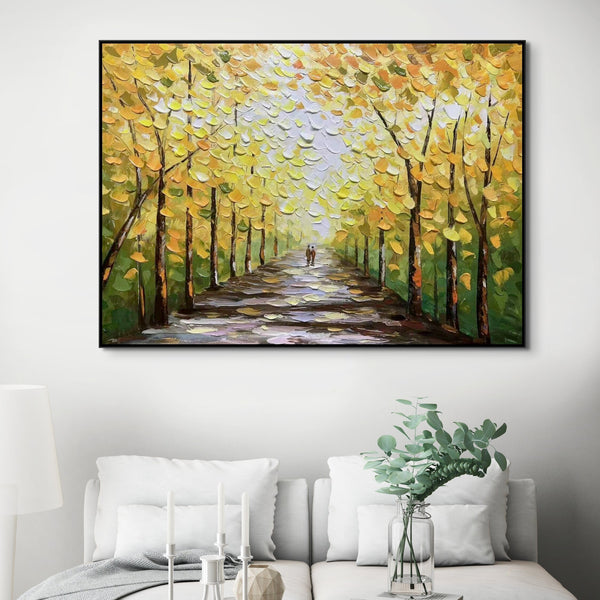 Fall Wall Art Original Oil Painting, Textured Autumn Canvas Art for Home Decor, Unique Forest Wall Decor Gift by Sona Casa