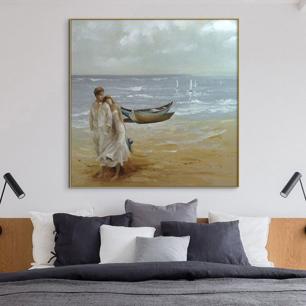 Romantic Couple on Beach, Painting on Canvas, Textured Wall Art, Original Hand Painted Oil Painting on Canvas for Living Room, Bedroom Art by Sona Casa