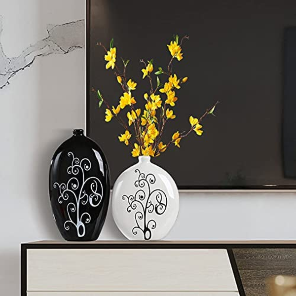 Black and White Oval Vase Set, 10" and 8" Set of 2 Flower Pots by Sona Casa