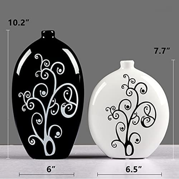 Black and White Oval Vase Set, 10" and 8" Set of 2 Flower Pots by Sona Casa