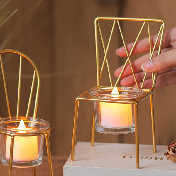 Gold Candle Holder, Chair Design, Metal Home Decor, 6" Centerpiece by Sona Casa