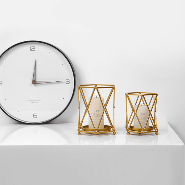 Iron Metal Candle Stick Holder Set, 7" and 5" Gold Wire Mesh Holders by Sona Casa