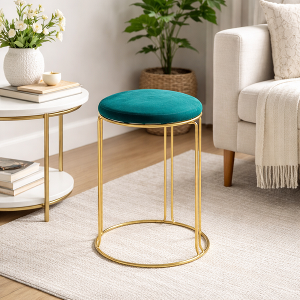 Green velvet accent stool with a gold metal frame — Sona Casa