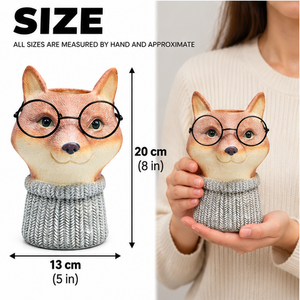 Fox pen holder size guide showing approximate height of 20 cm and width of 13 cm