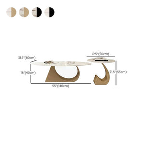 Modern Oval Coffee Table Set 47" and 20" White Marble Top, Metal Gold Frame by Sona Casa