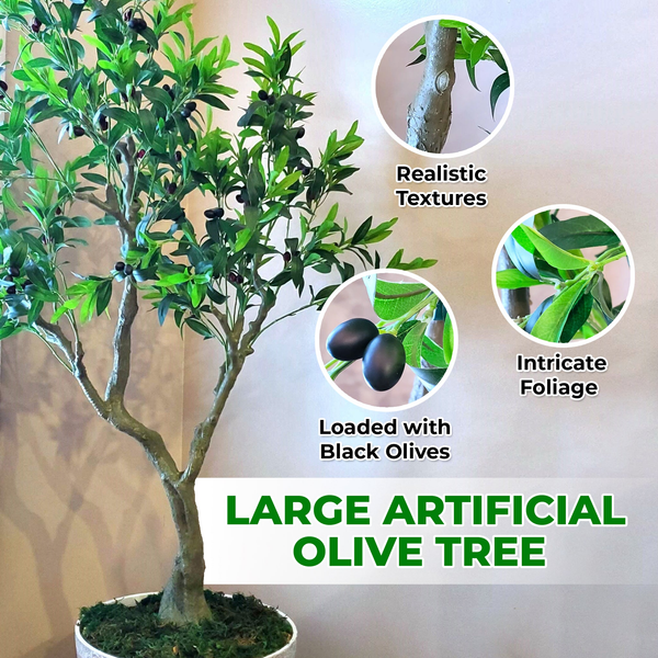 Large 160 cm/60 inches, Realistic Faux Olive Tree with Olives, Fake Tree, Artificial Olive Tree