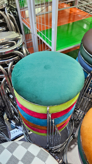 Petite Lightweight Green Stool with Gold Frame, Fabric Seat Compact Living Room Accent Home Decor by Sona Casa