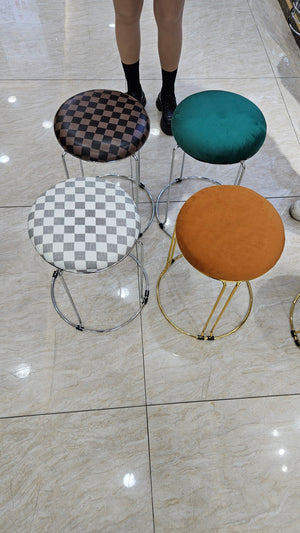 Petite Lightweight Brown Stool with Gold Frame, Fabric Seat Compact Living Room Accent Home Decor by Sona Casa