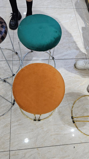 Petite Lightweight Green Stool with Gold Frame, Fabric Seat Compact Living Room Accent Home Decor by Sona Casa