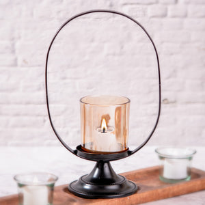 Minimalist Black Metal Tealight Holder With Glass, Perfect For Table Centerpiece And Home Decor by Accent Collection