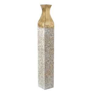 Modern Decorative Metal Tall Vase, Rustic Weathered Finish, Handmade Gold Living Room Decor, 42" Pots for Pampas Grass-Sona Casa