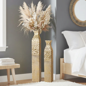 Handmade Rustic Weathered Tall Metal Vases, Extra Large Decorative Floor Vase Set, 42" and 35" Large Flower Pots for Pampas Grass, Home Living Room Decor-Sona Casa