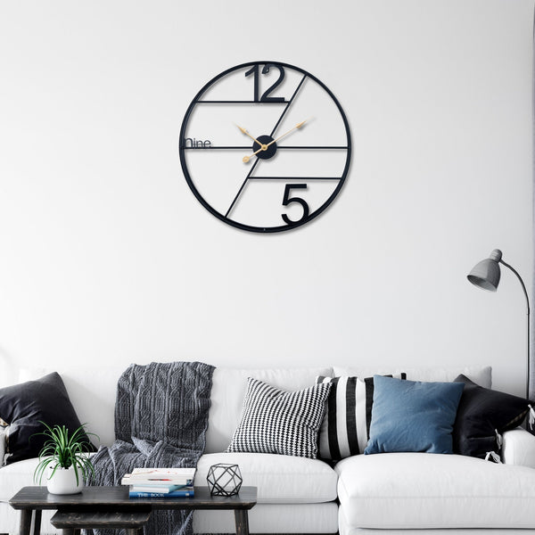 Luxury Black Metal Silent Wall Clock - Geometric Minimalist Decor, 60cm, Non-Ticking for Living Room by Accent Collection