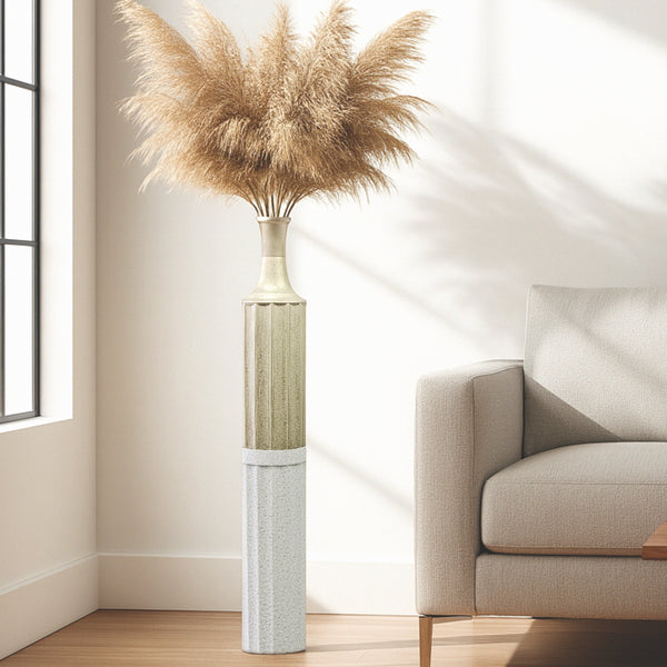 Decorative Metal Tall Floor Vase, 42" High Indoor Decor, Handcrafted Gold Accent Home Office Pot for Pampas Grass