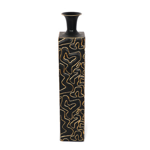 Decorative Tall Metal Floor Vase, Indoor Decor for Home or Office, 32" Handmade Black Gold Accent by Sona Casa