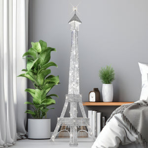 63" Eiffel Tower Decorative Floor Lamp White Metal LED Light Tall Handmade Parisian Style by Sona Casa