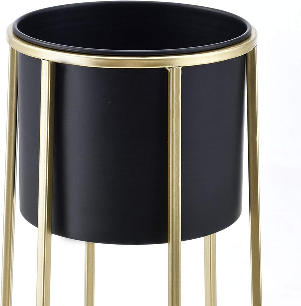 Modern Black Metal Pots Set Indoor Planters with Golden Stand for Fresh or Artificial Plants Living Room Office Decoration, Gifts-Sona Casa