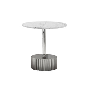 Modern Round Coffee Table Set 35" and 20" White Marble Top, Metal Silver Frame, Centerpiece by Sona Casa